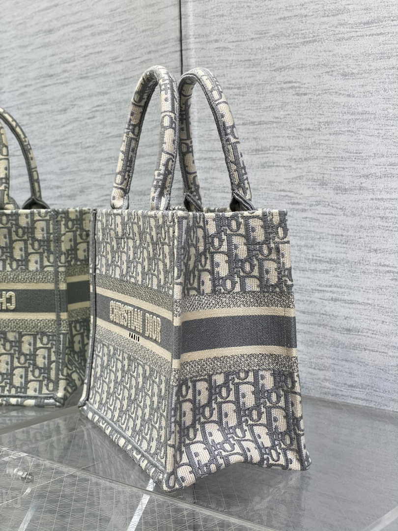 Dior Small Book Tote M1265 Ecru and Gray Dior Oblique Embroidery