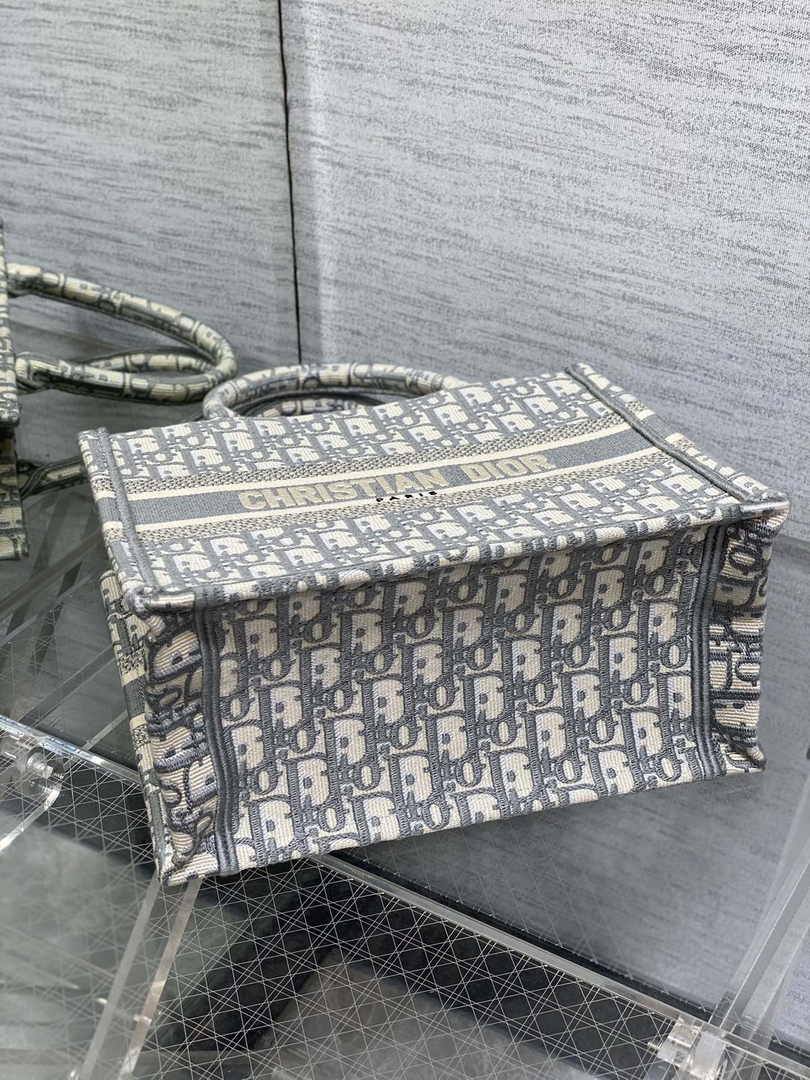 Dior Small Book Tote M1265 Ecru and Gray Dior Oblique Embroidery