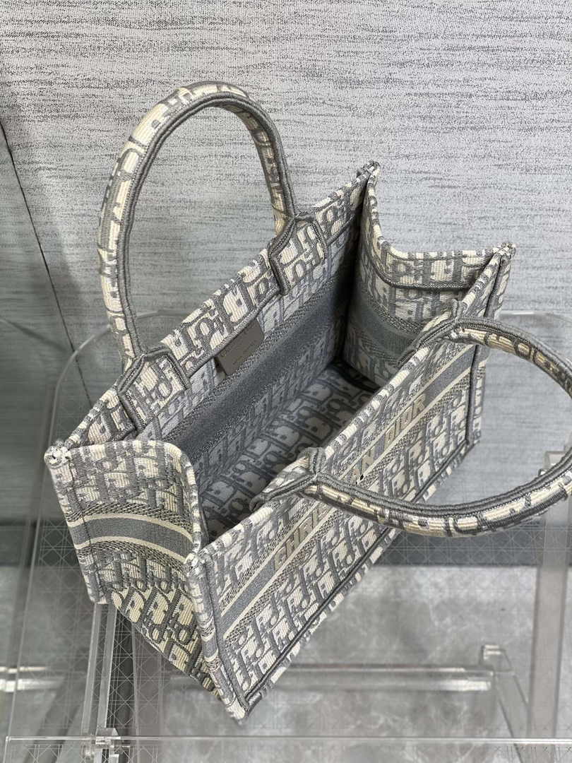 Dior Small Book Tote M1265 Ecru and Gray Dior Oblique Embroidery