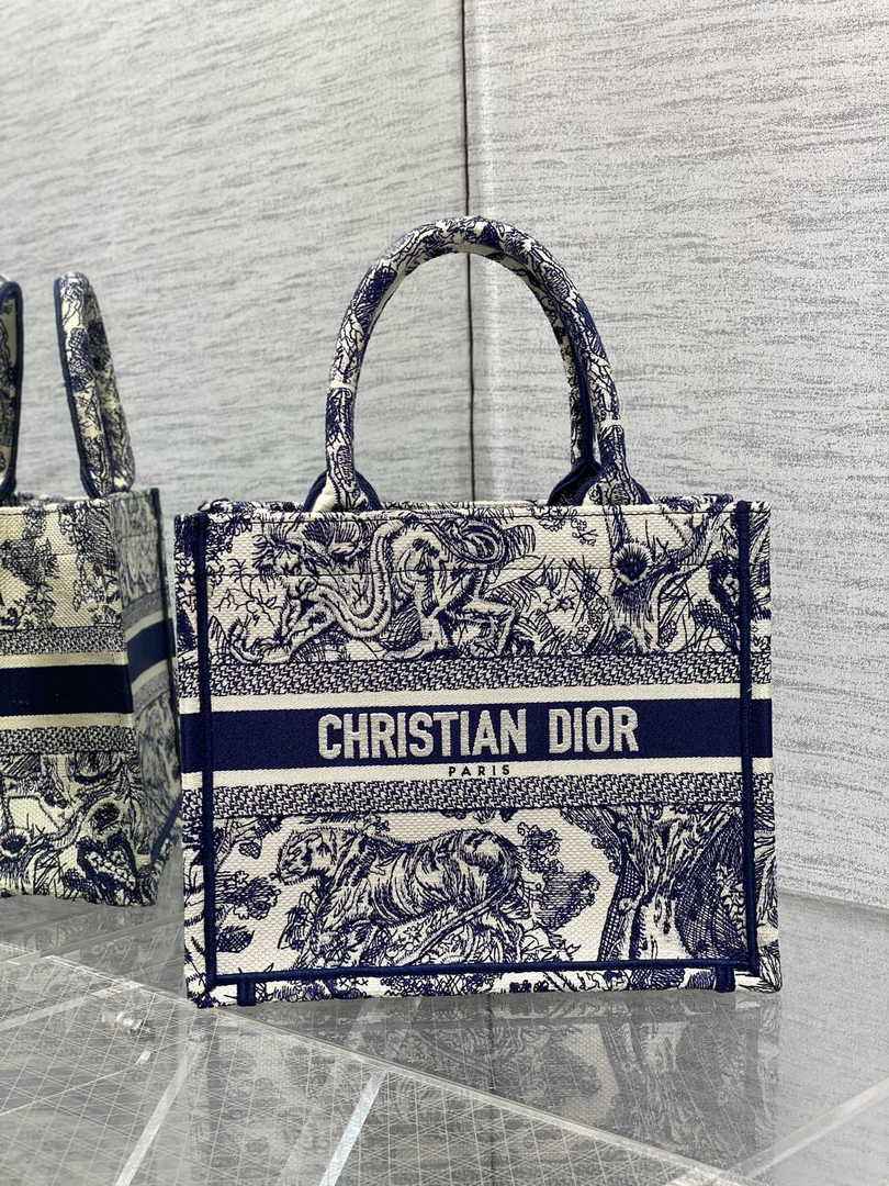 Dior Small Book Tote M1265 Ecru and Blue Toile de Jouy Embroidery