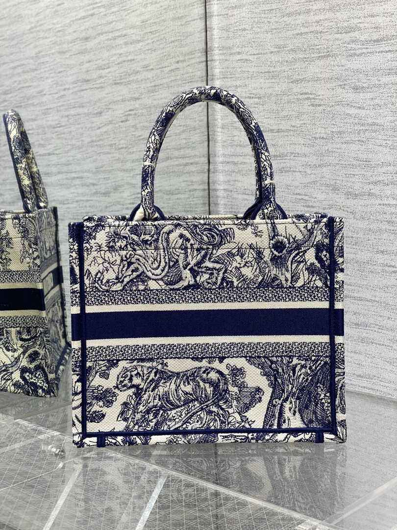Dior Small Book Tote M1265 Ecru and Blue Toile de Jouy Embroidery