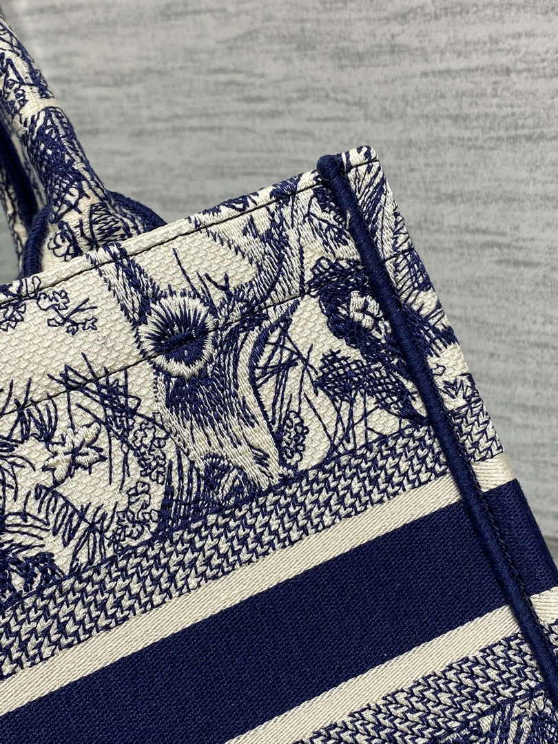 Dior Small Book Tote M1265 Ecru and Blue Toile de Jouy Embroidery