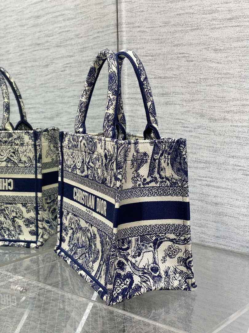 Dior Small Book Tote M1265 Ecru and Blue Toile de Jouy Embroidery