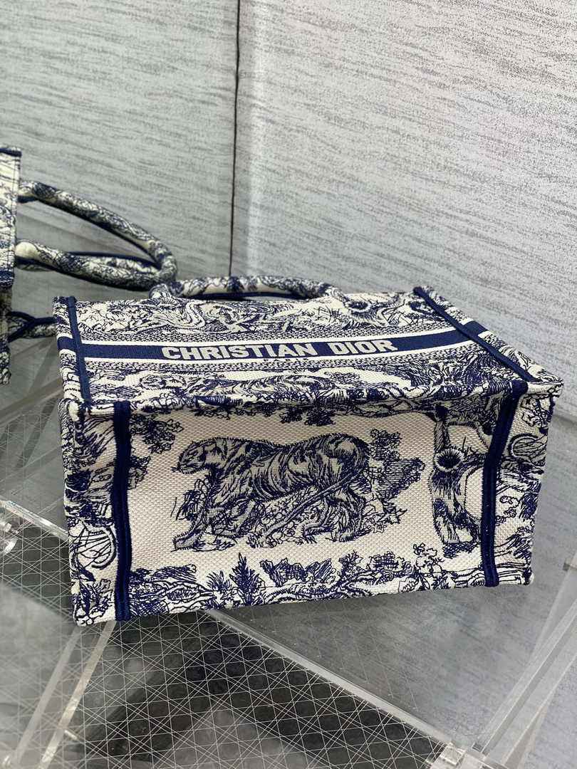 Dior Small Book Tote M1265 Ecru and Blue Toile de Jouy Embroidery
