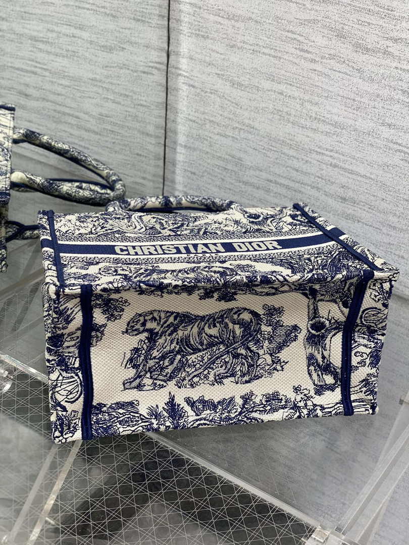 Dior Small Book Tote M1265 Ecru and Blue Toile de Jouy Embroidery - Default Title - View 4