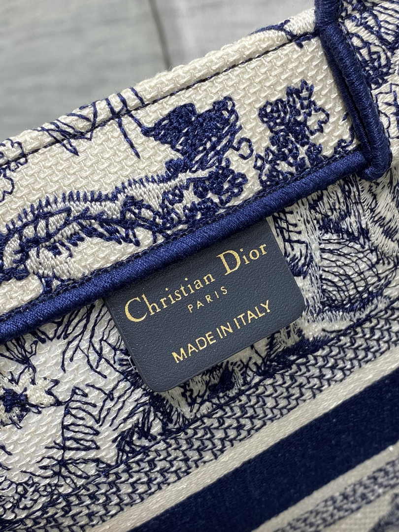 Dior Small Book Tote M1265 Ecru and Blue Toile de Jouy Embroidery