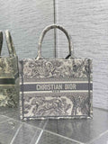 Dior Small Book Tote M1265 Gray Toile de Jouy Embroidery