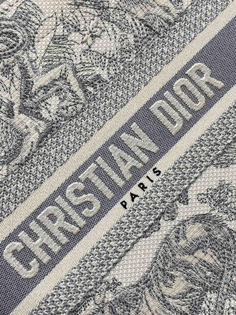 Dior Small Book Tote M1265 Gray Toile de Jouy Embroidery
