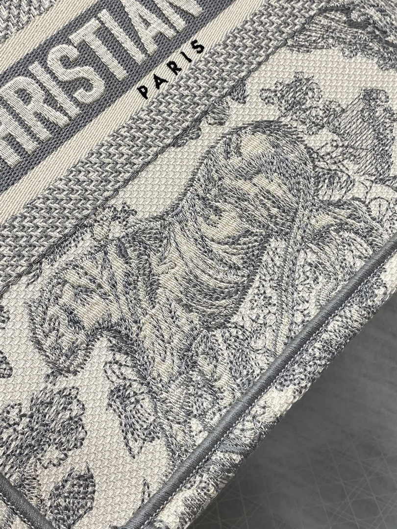 Dior Small Book Tote M1265 Gray Toile de Jouy Embroidery