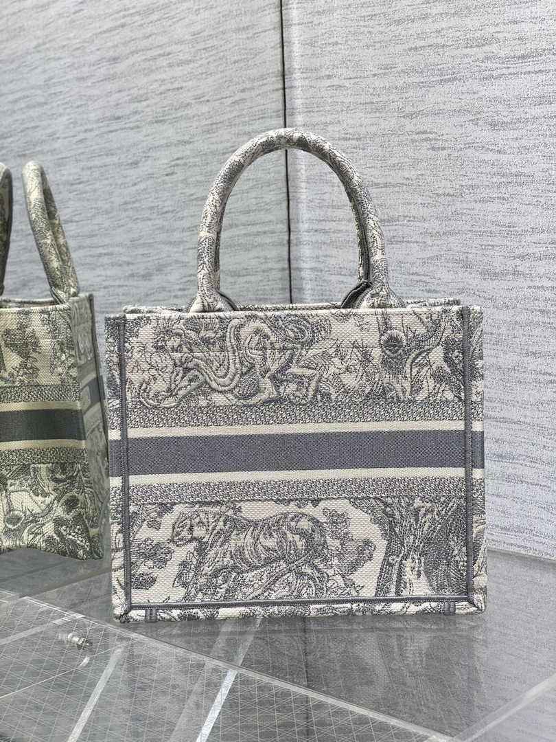 Dior Small Book Tote M1265 Gray Toile de Jouy Embroidery