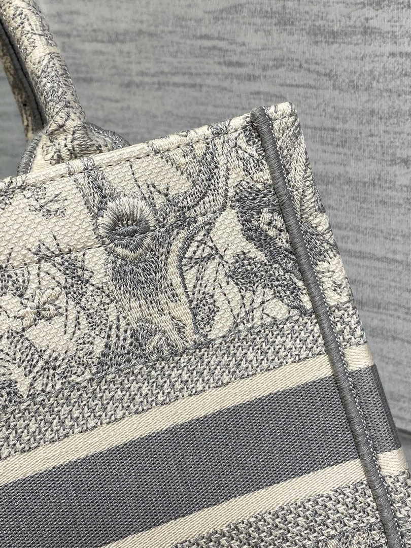 Dior Small Book Tote M1265 Gray Toile de Jouy Embroidery
