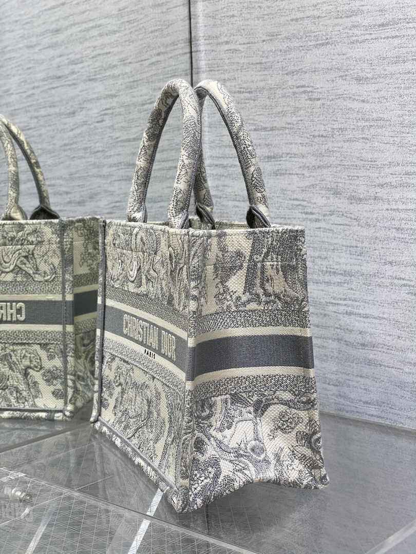 Dior Small Book Tote M1265 Gray Toile de Jouy Embroidery