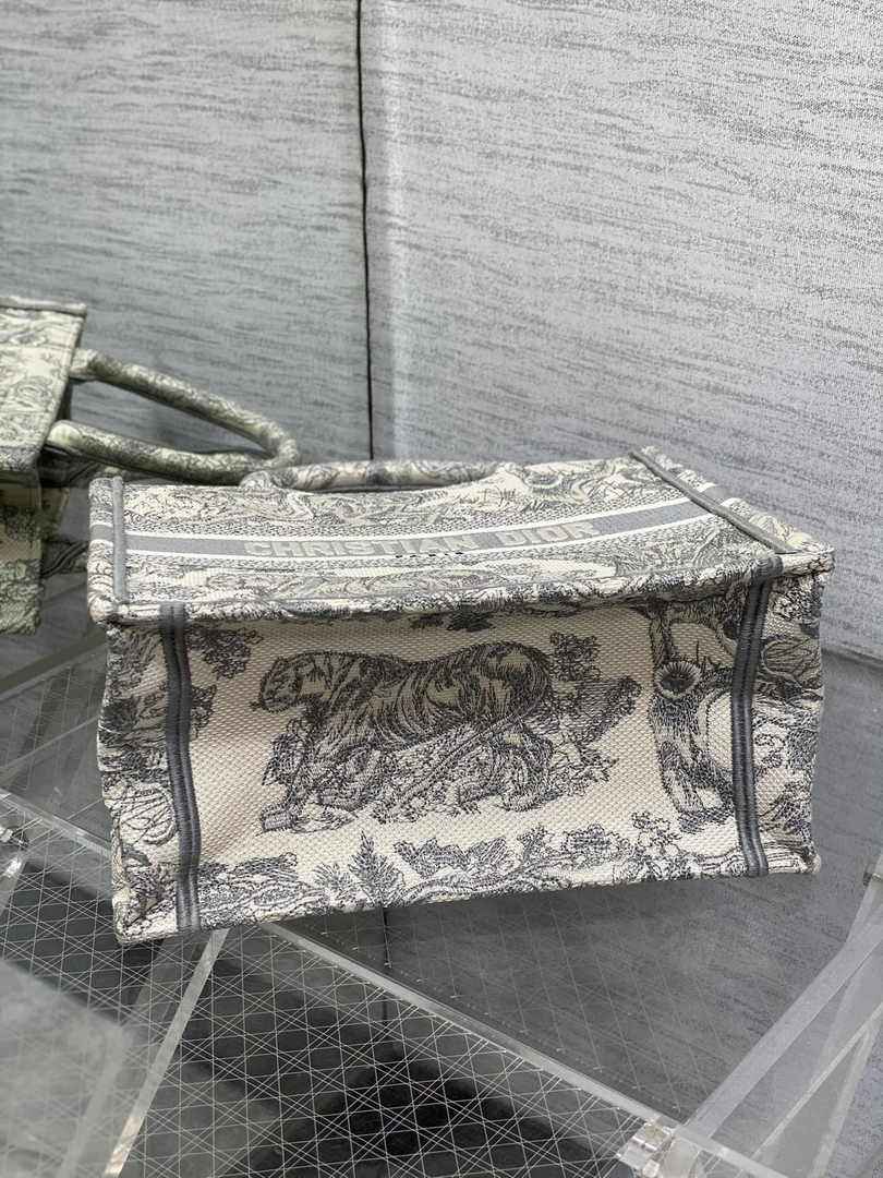 Dior Small Book Tote M1265 Gray Toile de Jouy Embroidery