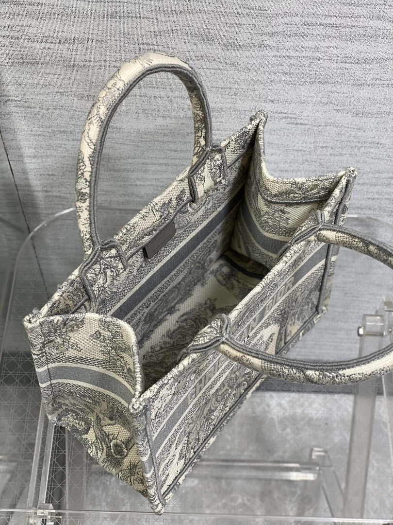 Dior Small Book Tote M1265 Gray Toile de Jouy Embroidery