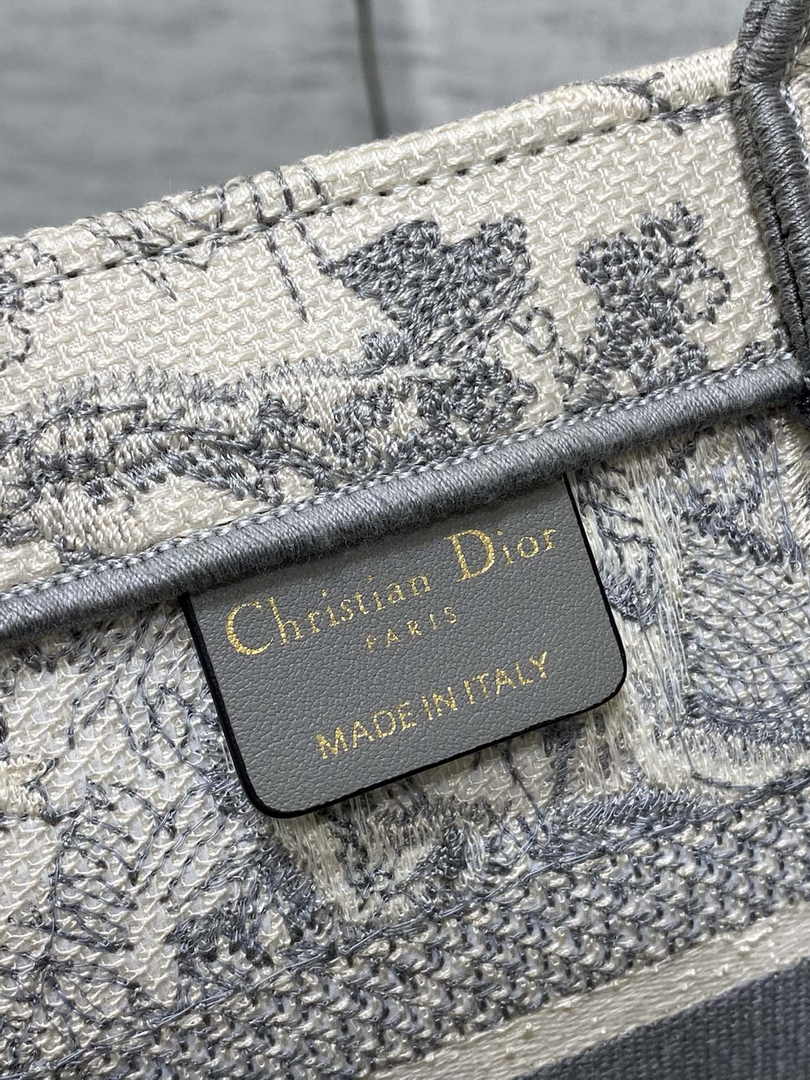 Dior Small Book Tote M1265 Gray Toile de Jouy Embroidery