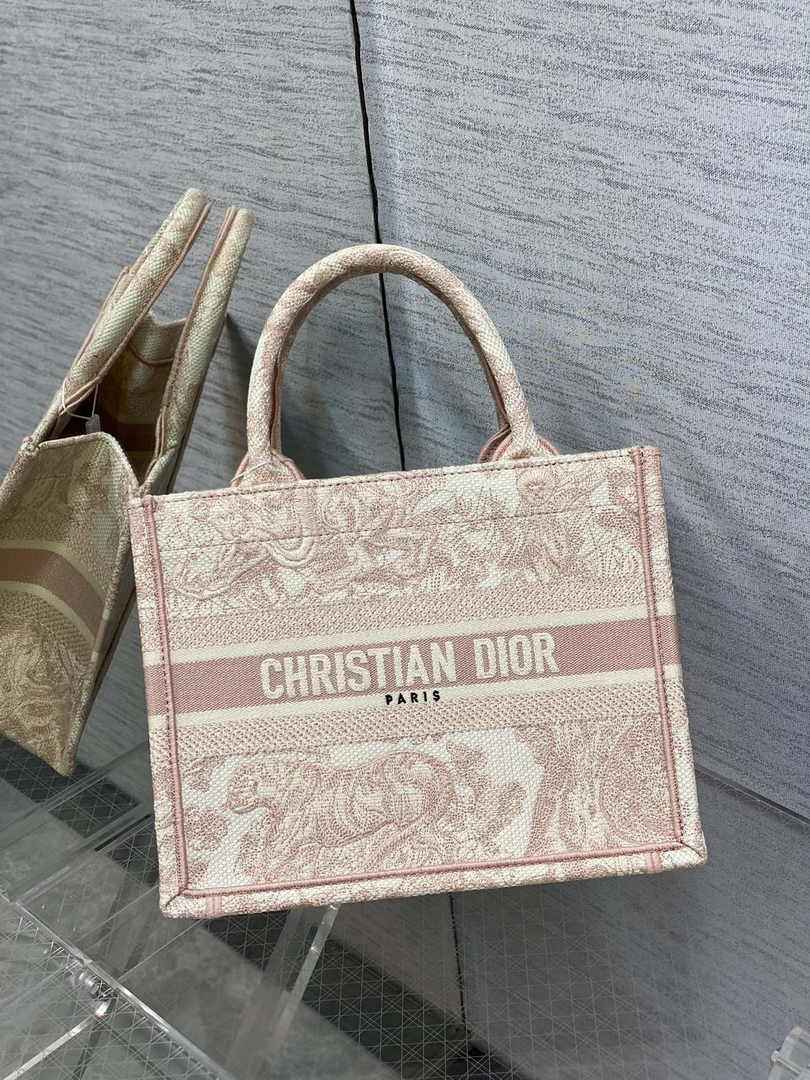 Dior Small Book Tote M1265 Pink Toile de Jouy Embroidery