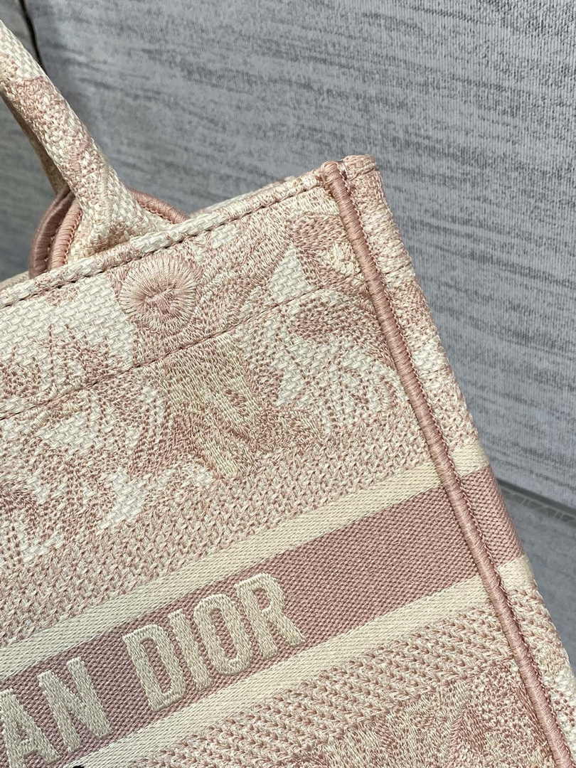 Dior Small Book Tote M1265 Pink Toile de Jouy Embroidery