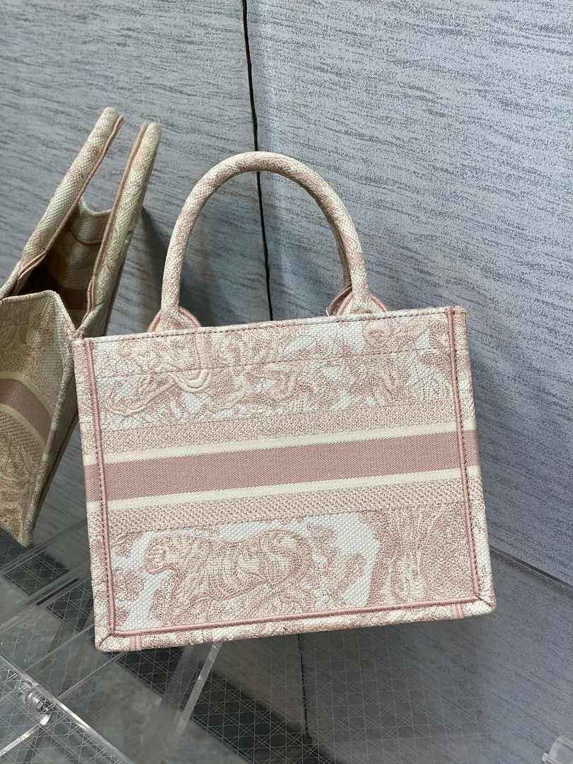Dior Small Book Tote M1265 Pink Toile de Jouy Embroidery