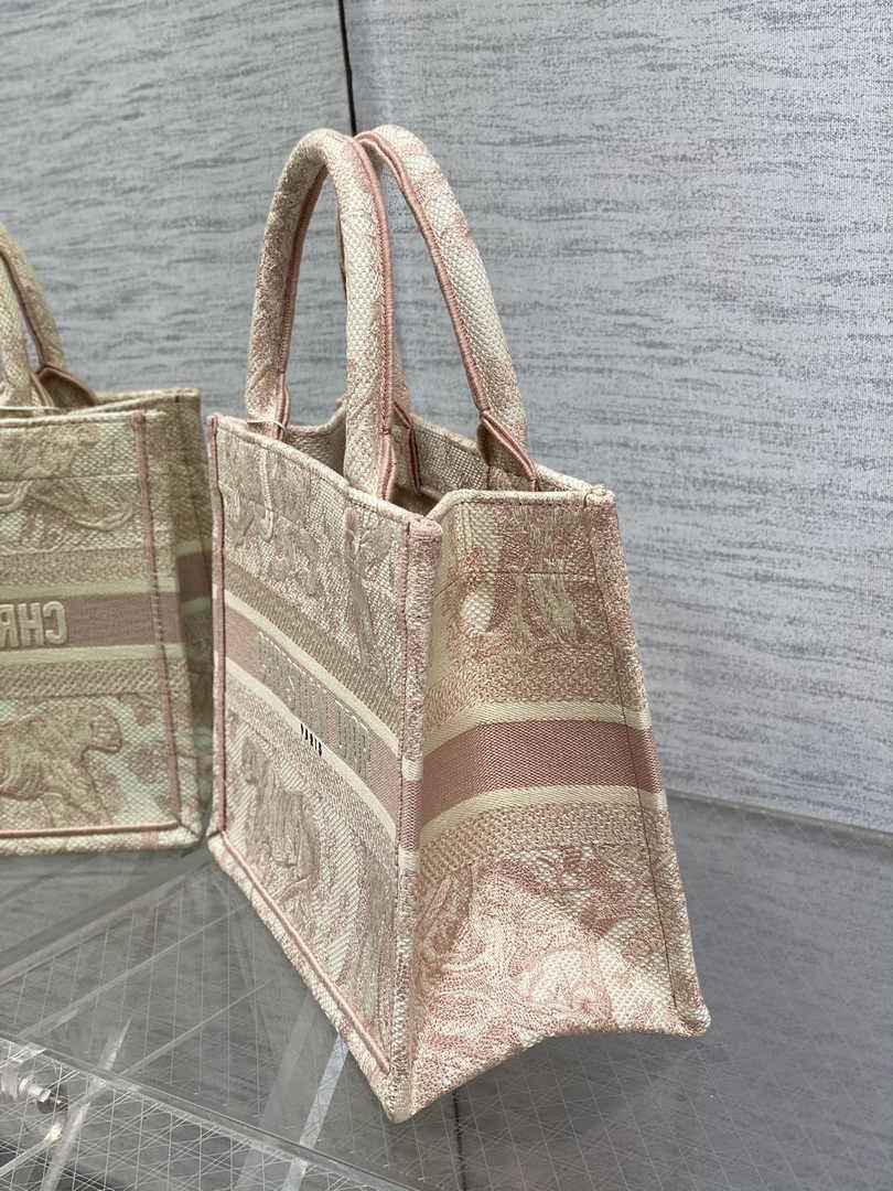 Dior Small Book Tote M1265 Pink Toile de Jouy Embroidery