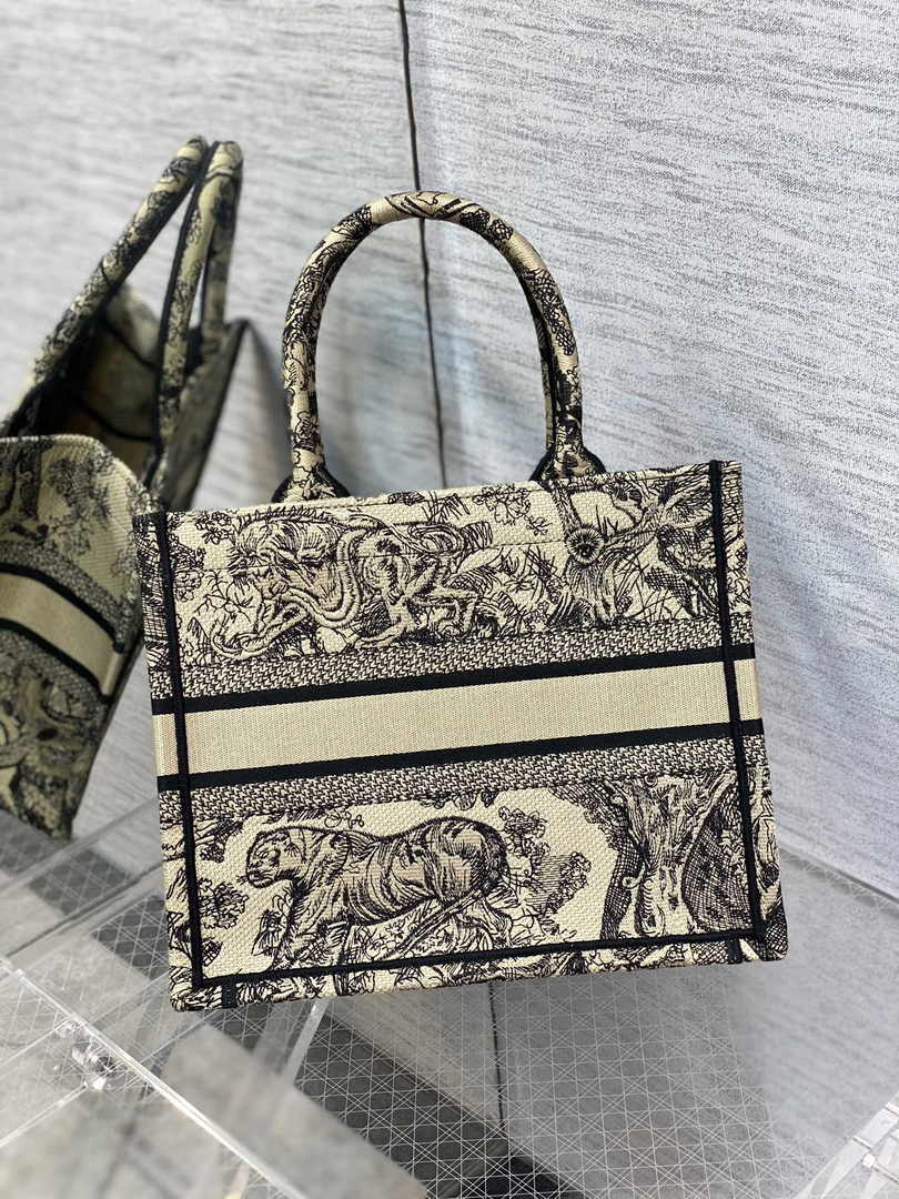 Dior Small Book Tote M1265 Beige Toile de Jouy Embroidery
