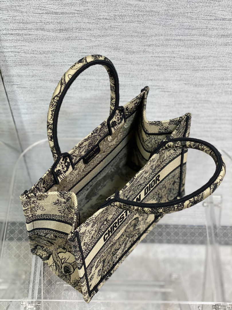 Dior Small Book Tote M1265 Beige Toile de Jouy Embroidery