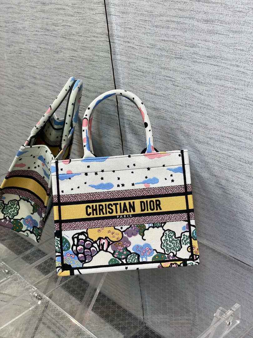 Dior M1265 Small Book Tote Latte Dior Ciel de Rêve Embroidery