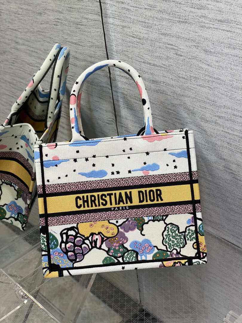 Dior M1265 Small Book Tote Latte Dior Ciel de Rêve Embroidery