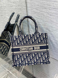 Dior Small Book Tote M1265 Ecru and Blue Dior Oblique Embroidery