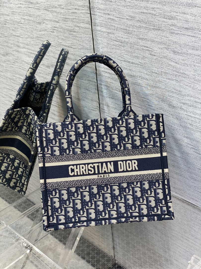 Dior Small Book Tote M1265 Ecru and Blue Dior Oblique Embroidery