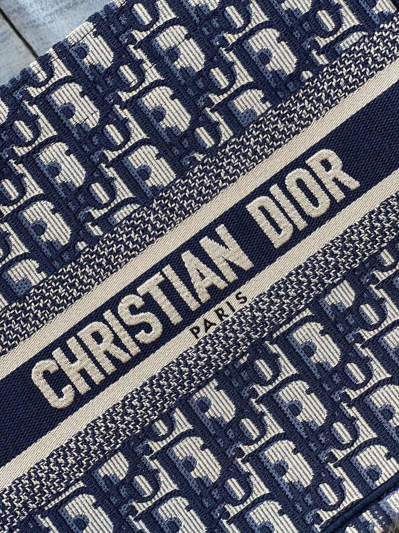 Dior Small Book Tote M1265 Ecru and Blue Dior Oblique Embroidery