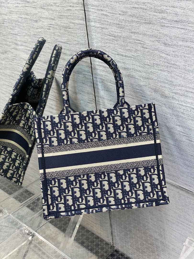 Dior Small Book Tote M1265 Ecru and Blue Dior Oblique Embroidery