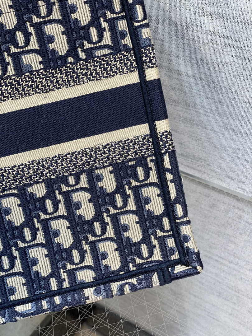 Dior Small Book Tote M1265 Ecru and Blue Dior Oblique Embroidery