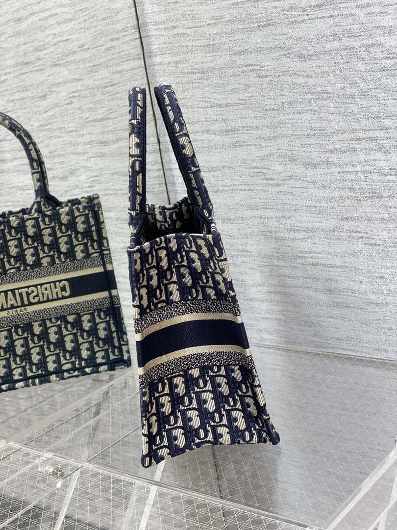 Dior Small Book Tote M1265 Ecru and Blue Dior Oblique Embroidery