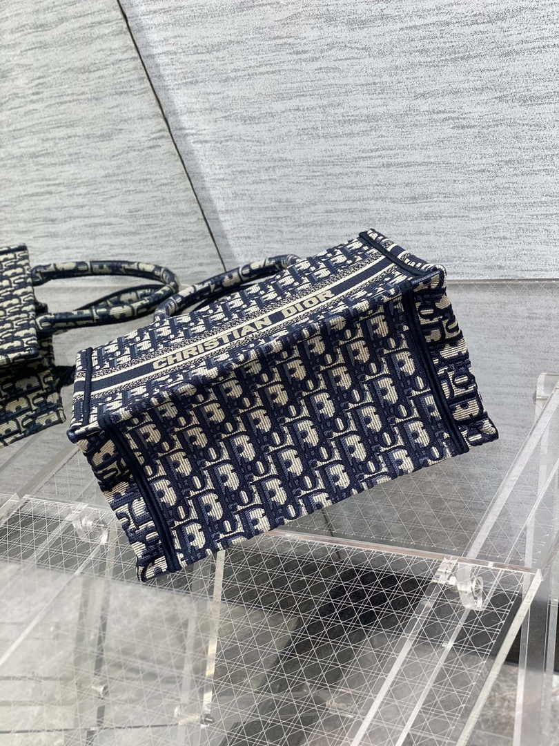 Dior Small Book Tote M1265 Ecru and Blue Dior Oblique Embroidery