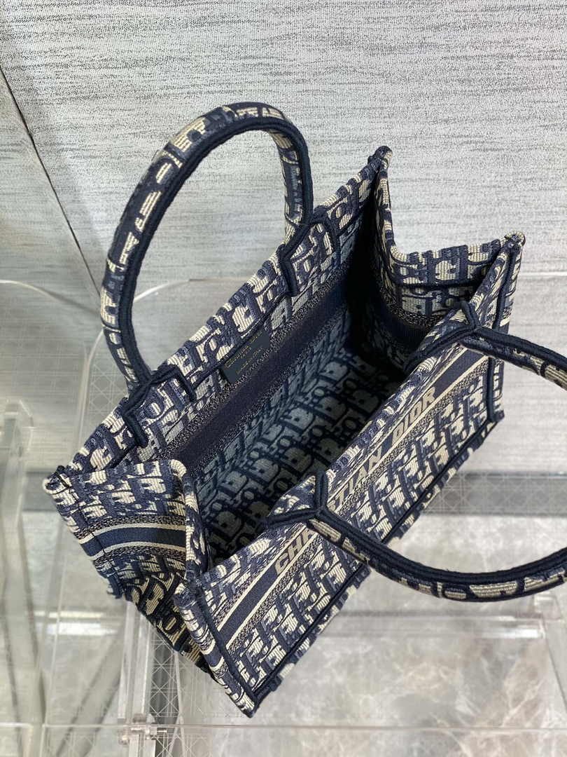 Dior Small Book Tote M1265 Ecru and Blue Dior Oblique Embroidery