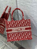 Dior Small Book Tote M1265 Ecru and Red Dior Oblique Embroidery