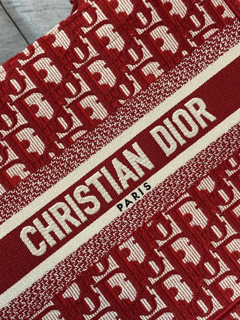 Dior Small Book Tote M1265 Ecru and Red Dior Oblique Embroidery