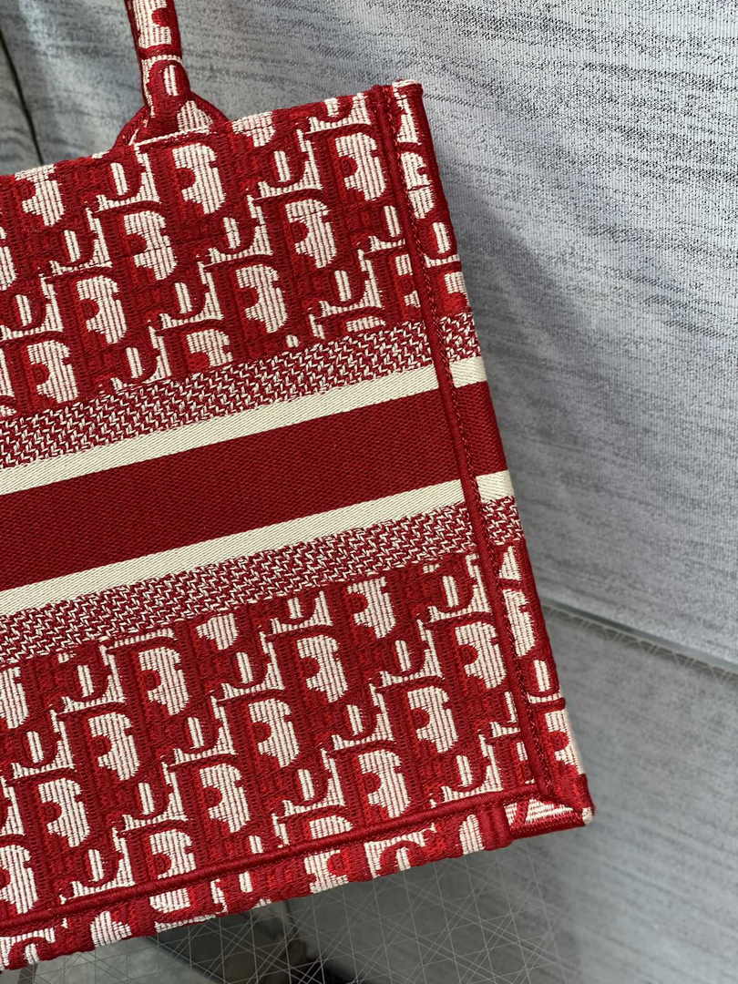 Dior Small Book Tote M1265 Ecru and Red Dior Oblique Embroidery