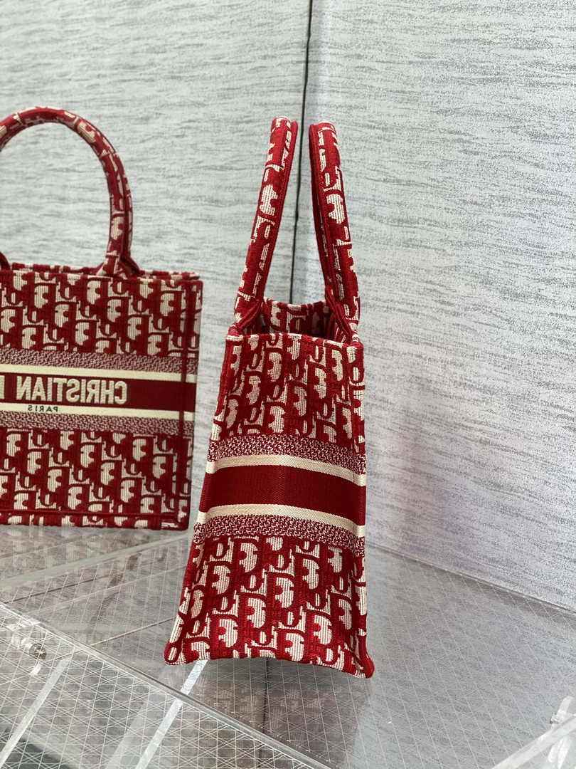 Dior Small Book Tote M1265 Ecru and Red Dior Oblique Embroidery