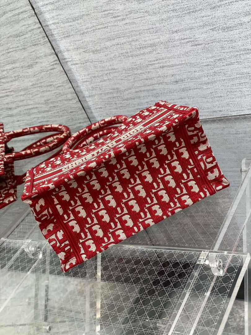 Dior Small Book Tote M1265 Ecru and Red Dior Oblique Embroidery