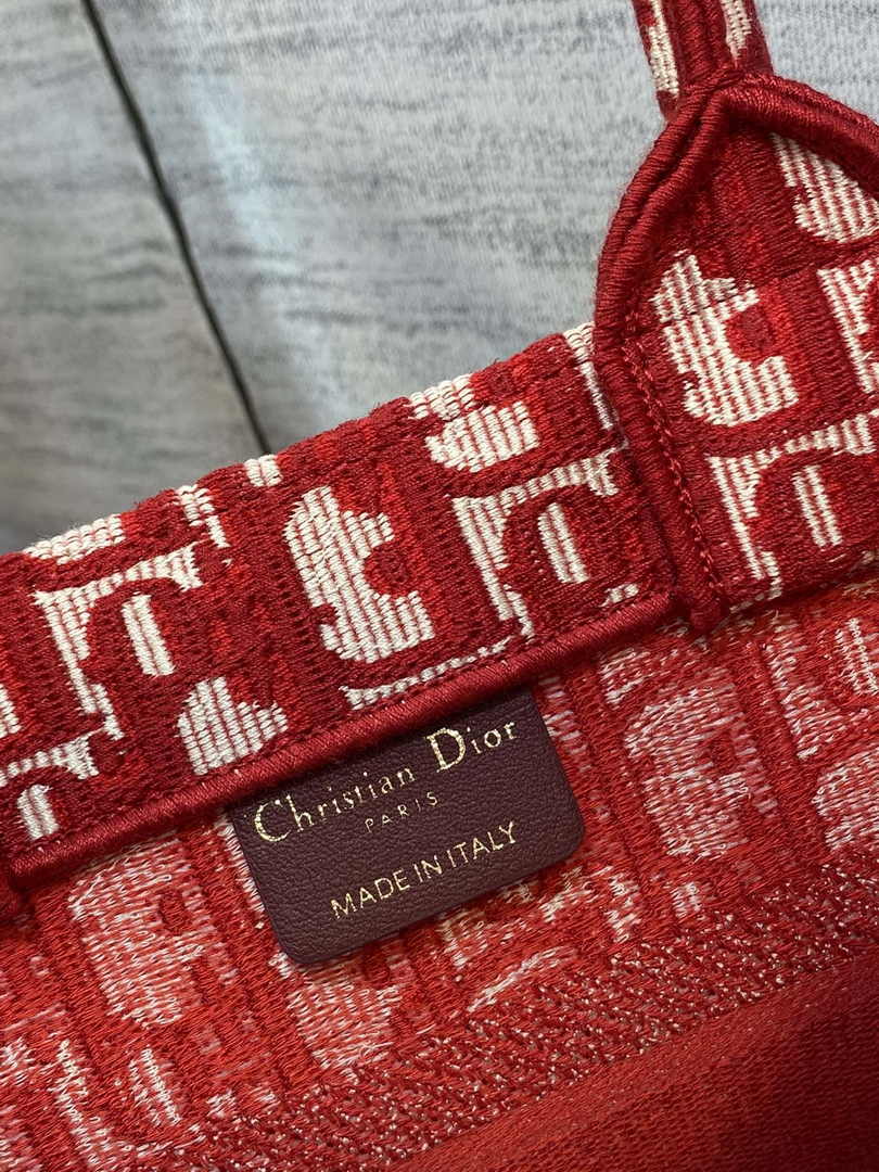 Dior Small Book Tote M1265 Ecru and Red Dior Oblique Embroidery