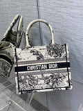 Dior Small Book Tote M1265 Latte and Black Toile de Jouy Zodiac Embroidery