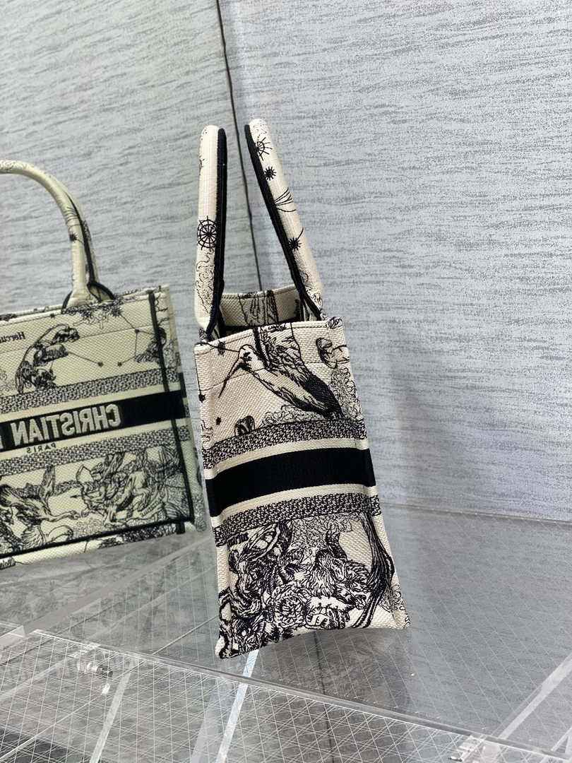 Dior Small Book Tote M1265 Latte and Black Toile de Jouy Zodiac Embroidery