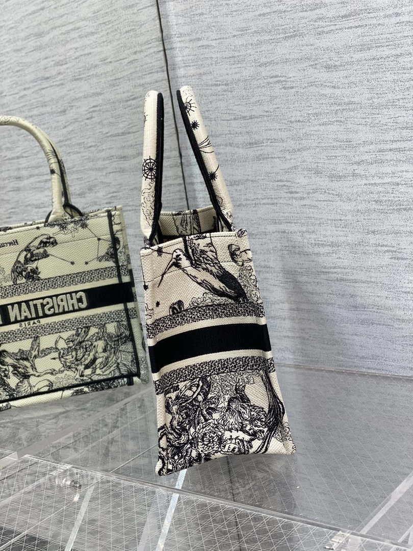 Dior Small Book Tote M1265 Latte and Black Toile de Jouy Zodiac Embroidery - Default Title - View 3