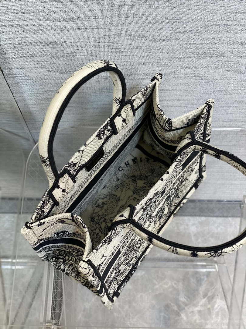 Dior Small Book Tote M1265 Latte and Black Toile de Jouy Zodiac Embroidery - Default Title - View 5