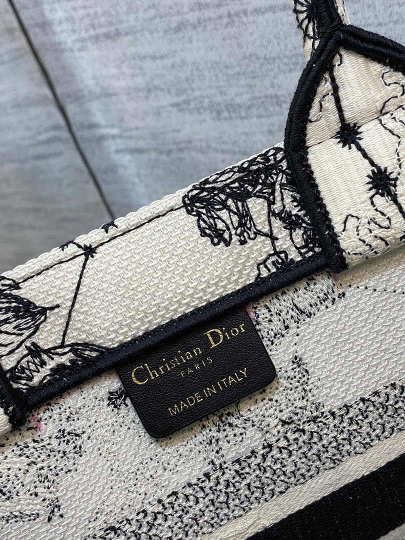Dior Small Book Tote M1265 Latte and Black Toile de Jouy Zodiac Embroidery
