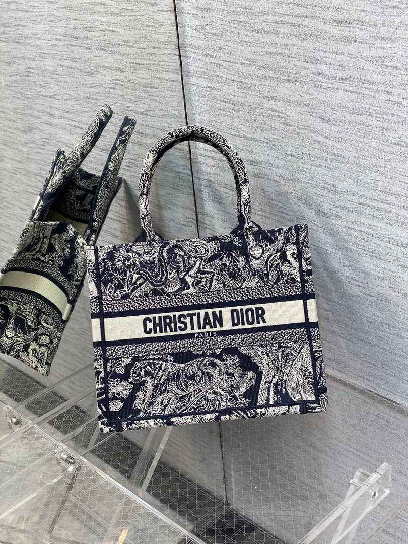 Dior Small Book Tote M1265 Blue and White Toile de Jouy Reverse Embroidery