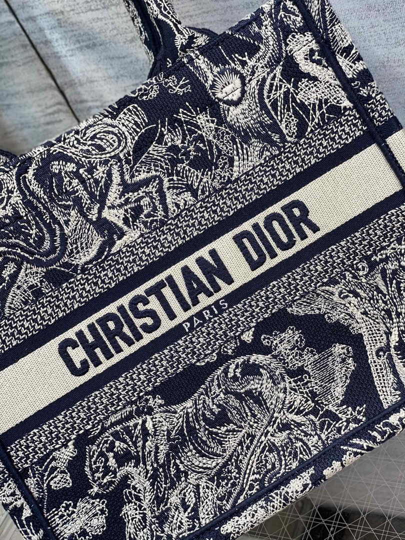 Dior Small Book Tote M1265 Blue and White Toile de Jouy Reverse Embroidery