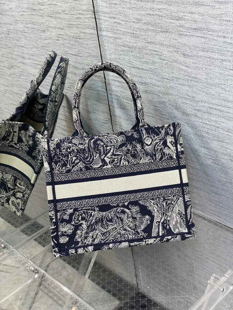 Dior Small Book Tote M1265 Blue and White Toile de Jouy Reverse Embroidery