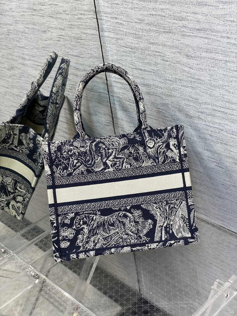 Dior Small Book Tote M1265 Blue and White Toile de Jouy Reverse Embroidery - Default Title - View 2